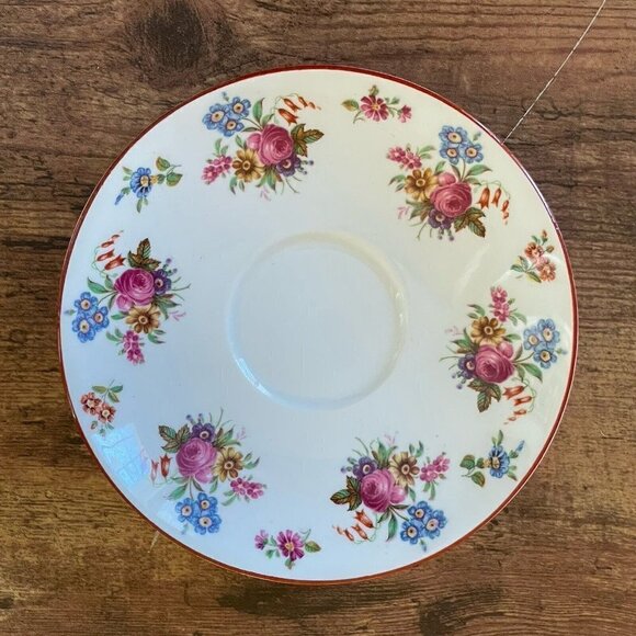 Vintage Grosvenor Bone China Teacup & Saucer Jackson & Gosling White Red Floral - Picture 5 of 14